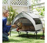 PawHut Elevated Dog Bed with Removable Canopy, Portable Cooling Raised Pet Cot with Breathable Mesh, Storage Bag, for Indoor Outdoor Use, for Large Dogs, 106 x 76 x 94 cm, Light Grey Light Grey