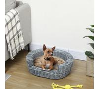 Pawhut Elevated Dog Cat Sofa Pet Basket Bed Wicker Willow Rattan W/cushion
