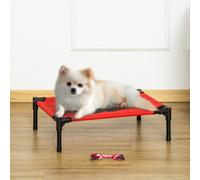 PawHut Elevated Pet Bed Portable Camping Raised Dog Bed w/ Metal Frame Black and Red (Small)