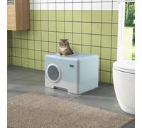 PawHut Enclosed Cat Litter Tray with Lid, Front Entry, Top Exit, Scoop - Blue