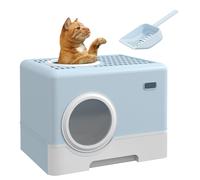 PawHut Enclosed Cat Litter Tray with Lid, Front Entry, Top Exit, Scoop - Blue - Blue - PP - 1