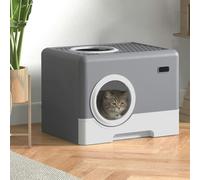 PawHut Enclosed Cat Litter Tray with Lid, Front Entry, Top Exit, Scoop - Grey - Grey - PP - 1