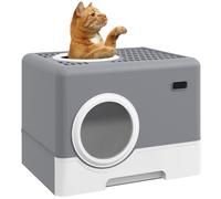 PawHut Enclosed Cat Litter Tray with Lid - Front Entry - Top Exit - Scoop - Grey | TJ Hughes