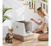Pawhut Extra Large Stainless Steel Cat Litter Tray With Scoop, Flip Top