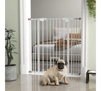 PawHut Extra Tall Dog Gate with Cat Door Auto Close for Stairs 74-101 cm Wide