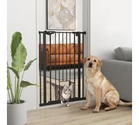 PawHut Extra Tall Pet Gate W/Cat Door, Adjustable Dog Safety Gate Auto Close, 74