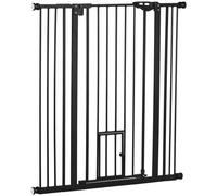 Pawhut Extra Tall Dog Gate With Cat Door Auto Close For Stairs In Black Black