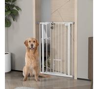 Pawhut Extra Tall Dog Gate With Cat Door Auto Close For Stairs In White White