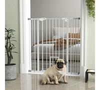 PawHut Extra Tall Dog Gate with Cat Door Auto Close - White - 74-101cm Wide