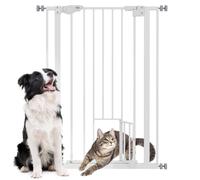 Pawhut Extra Tall Dog Gate With Cat Door Auto Close For Stairs In White White