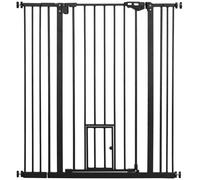 PawHut Extra Tall Dog Gate with Cat Flap, Pet Safety Gate for Doorways Stairs with Auto Close Double Locking, 104 cm Tall 74-101 cm Wide, Black Black