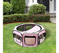 PawHut Portable Cat Dog Playpen Pet Puppy Rabbit Guinea Pig Pen Run Dia 90 x 41H cm Indoor & Outdoor Pink