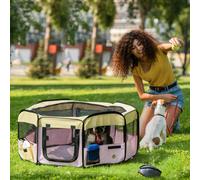 PawHut Fabric Pet Whelping Box Dog Cat Puppy Playpen Rabbit Guinea Pig Play Pen in Pink With Carry Bag Small Dia 90 x 41Hcm Pink