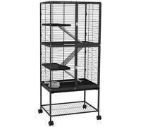 PawHut Ferret Cage Rolling Small Animal Cage 4 Levels Pet Cage 136cm Height for Chinchillas, Squirrels with 3 Doors, Storage Shelf, Tray, Bowl, Water Bottle, Ramps - Charcoal Grey