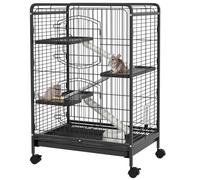 PawHut Ferret Cage Small Animal Cage 4 Levels with Wheels, 95cm - Black | Rolling Pet Habitat with Bowl, Water Bottle for Bunnies Chinchillas, Squirrels