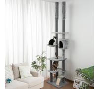 PawHut Floor to Ceiling Cat Tree, 225-255cm Height Adjustable Large Cat Tower 6 Levels Activity Centre for Indoor Cats with Cat Scratching Posts Ramp, Condo Hammock, Play Balls - Grey Grey