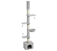 Pawhut Floor To Ceiling Cat Tree, 230-250Cm Multi-Level Cat Tower Light Grey Light Grey