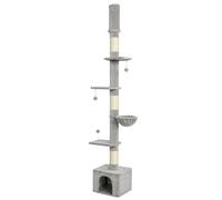 PawHut Floor to Ceiling Cat Tree, 230-250cm Multi-Level Cat Tower with Adjustable Height, Scratching Posts, Condo, Platforms