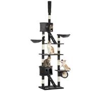PawHut Floor to Ceiling Cat Tree, 240-260cm Adjustable Height, Dark Grey | Kitten Tower, Scratching Posts, Cat Houses, Ramps, Hammocks, Toy Balls, Tunnel, for Indoor Use