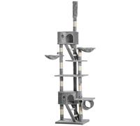 PawHut Floor to Ceiling Cat Tree, 240-260cm Adjustable Height, Light Grey
