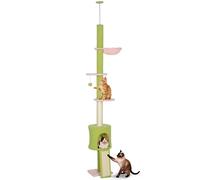 PawHut Floor to Ceiling Cat Tree, 5-Tier Adjustable Height Cat Tower 220-240 cm with Hammock, Condo, Scratching Posts, Ramp, Perches, Indoor Kitty Activity Centre, Green