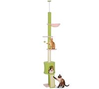 PawHut Floor to Ceiling Cat Tree 5-Tier Adjustable Height Cat Tower Green | 220-240 cm, Hammock, Condo, Scratching Posts, Ramp, Perches, Indoor Kitty Activity Centre