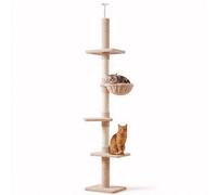 Pawhut Floor To Ceiling Cat Tree 5-Tier Climbing Tower Scratching Post Beige