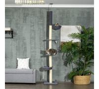 PawHut Floor-To-Ceiling Cat Tree - Height Adjustable - Black | TJ Hughes Grey