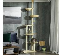 PawHut Floor to Ceiling Climbing Cat Tree Tower, 230-250cm Height, Beige, Cream