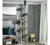 6-Tier Floor to Ceiling Cat Tree with Scratching Post, Bed, Hammock, Grey