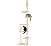 PawHut Floor to Ceiling Climbing Cat Tree Tower, 230-250cm Height, Beige, Cream