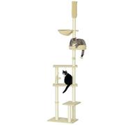 PawHut Floor to Ceiling Climbing Cat Tree Tower, 230-250cm Height, Beige, Cream