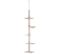 PawHut Adjustable 5-Tier Cat Floor to Ceiling Scratching Tree - Beige, Brown