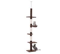 PawHut Floor to Ceiling Cat Tree for Indoor Cats 5-Tier Kitty Tower Brown | 5-Tier Cat Tower, Scratching Posts, Hammock, Perches, Climbing Activity Centre, for Indoor Kittens Playing and Relaxing