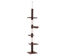 PawHut Cat Climbing Tree, 5-Tier Floor to Ceiling Adjustable Scratching Post Tower, Activity Centre, Brown, 230-260cm Aosom UK
