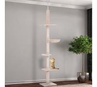 PawHut Floor to Ceiling Cat Tree for Indoor Cats 5-Tier Kitty Tower Climbing Activity Center Scratching Post Adjustable Height 230-260 cm Beige Grey