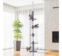 PawHut Floor to Ceiling Cat Tree for Indoor Cats 5-Tier Kitty Tower Climbing Activity Center Scratching Post Adjustable Height 230-260 cm Grey