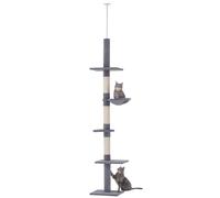 PawHut Floor to Ceiling Cat Tree for Indoor Cats 5-Tier Kitty Tower Grey | 5-Tier Cat Tower, Scratching Posts, Hammock, Perches, Climbing Activity Centre, for Indoor Kittens Playing and Relaxing