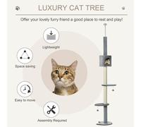 PawHut Floor to Ceiling Cat Tree for Indoor Cats, Kitten Tower, Condo, Multi-Lay