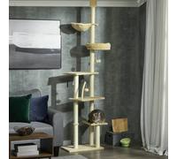 PawHut Floor to Ceiling Climbing Cat Tree Tower, 230-250cm Height, Beige, Cream