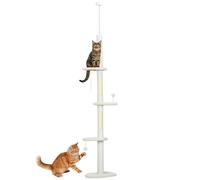 PawHut Floor to Ceiling Cat Tree with 3 Cloud Perches Beige