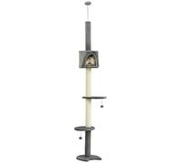 PawHut Floor to Ceiling Cat Tree with Condo Scratching Post, Light Grey