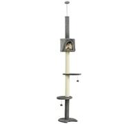 Pawhut Floor To Ceiling Cat Tree With Condo Scratching Post, Light Grey
