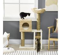 PawHut Flower Cat Tree Kitten Tower with Scratch Post House Bed, Natural