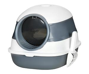 PawHut Foldable Cat Litter Box, Enclosed Hooded Cat Litter Tray No Odours, Litter-Trapping Grate, Flip Lid, High Sides, Air Freshener, Large Two-Way Entrance, Scoop, White