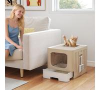 Pawhut Foldable Cat Litter Box With Lid, Slide-out Drawer, Khaki
