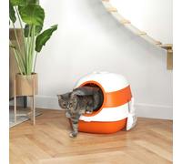 PawHut Foldable Cat Litter Tray Hooded Cat Litter Box w/ High Side, Orange