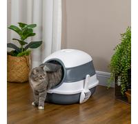 PawHut Foldable Cat Litter Tray Hooded Cat Litter Box w/ High Side, White