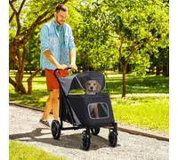 PawHut Dog Stroller, Foldable Pet Pram Dog Pushchair Buggy with Adjustable Canopy for Medium and Large Breeds, Black