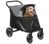 Pawhut Foldable Dog Carriage W/ Universal Wheels, Shock Absorber - Black